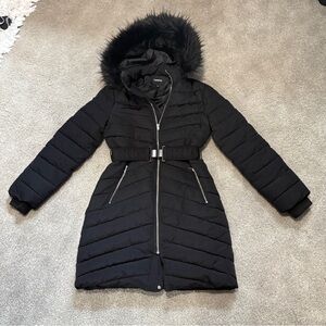Express Black Puffer Jacket with Faux Fur Hood